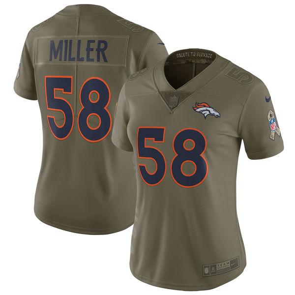 Women Denver Broncos #58 Miller Nike Olive Salute To Service Limited NFL Jerseys->->Women Jersey